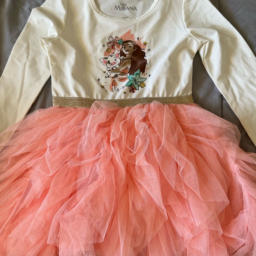 Disney Moana Cream Bodice with Pink Tulle Skirt and Gold Waistband
